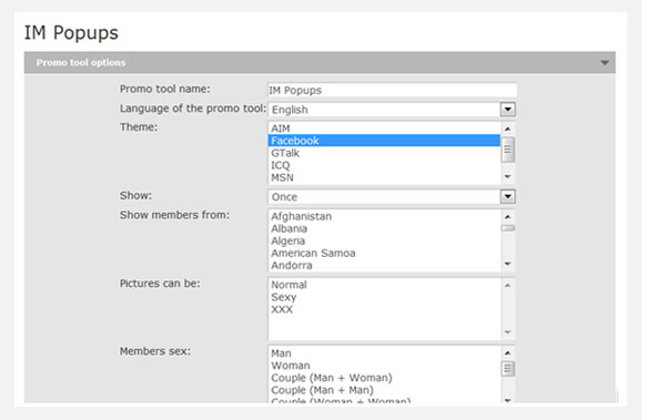 IM Popups settings